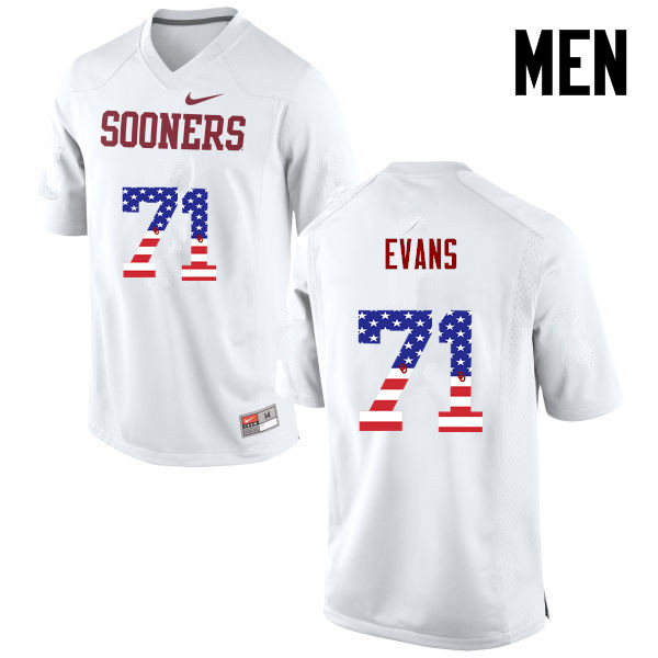 Oklahoma Sooners #71 Bobby Evans College Football USA Flag Fashion Jerseys-White